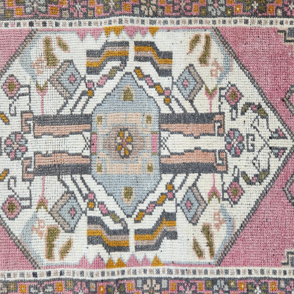 Vintage Hand Knotted Rug in Pink, Gray, & Orange by Tara Dennis Design