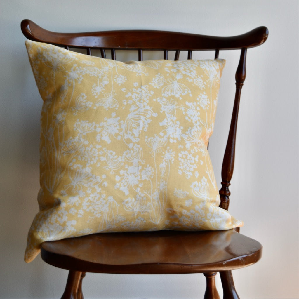 Decorative 100% Linen Pillow in Queen Anne’s Lace Yellow by Glass Muriel