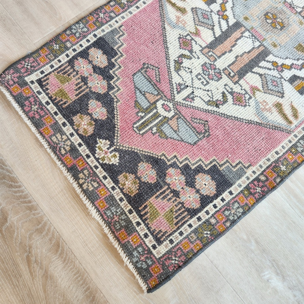 Vintage Hand Knotted Rug in Pink, Gray, & Orange by Tara Dennis Design