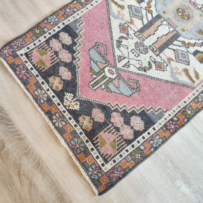 Vintage Hand Knotted Rug in Pink, Gray, & Orange by Tara Dennis Design