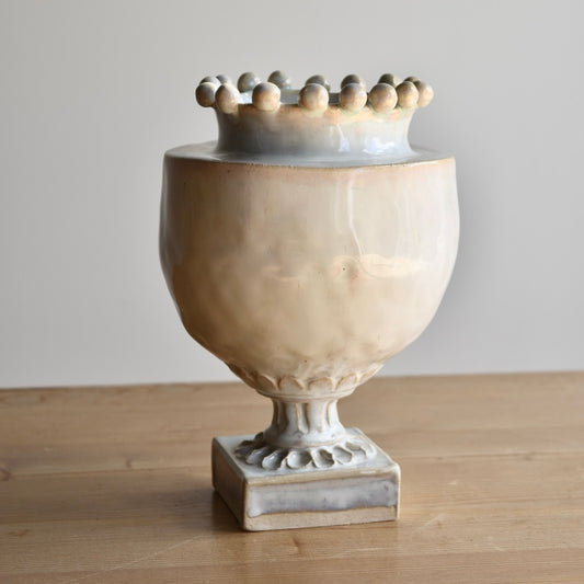 Round Cream Pinched Vase by Rene Stratton