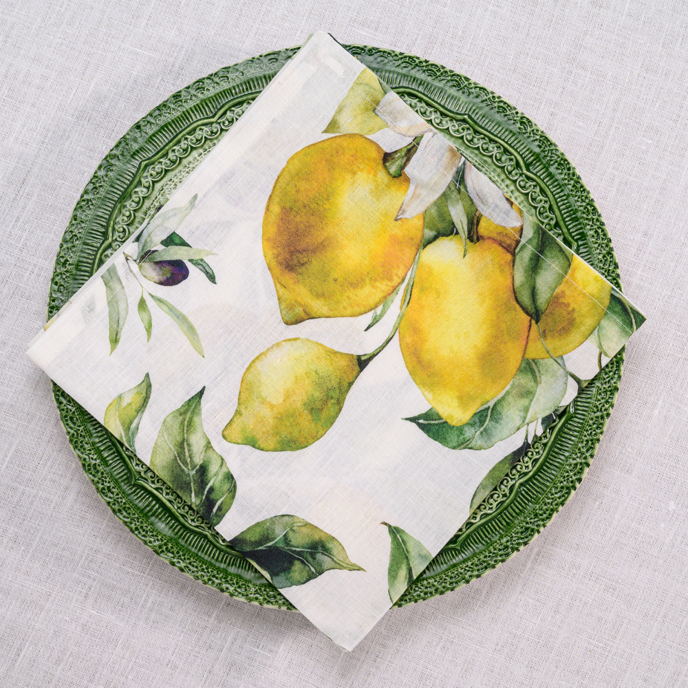 Limoncello Watercolor Italian Linen Napkin by Arte Italica & Crown Linen Designs
