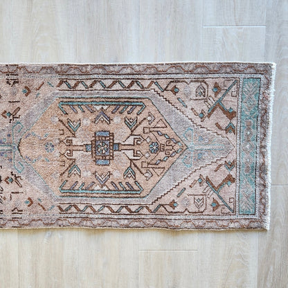 Vintage Hand Knotted Rug in Pink, Blue, and Purple by Tara Dennis Design