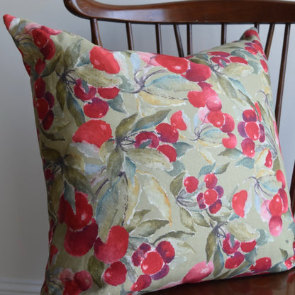 Decorative 100% Linen Pillow in Green Cherry by Glass Muriel