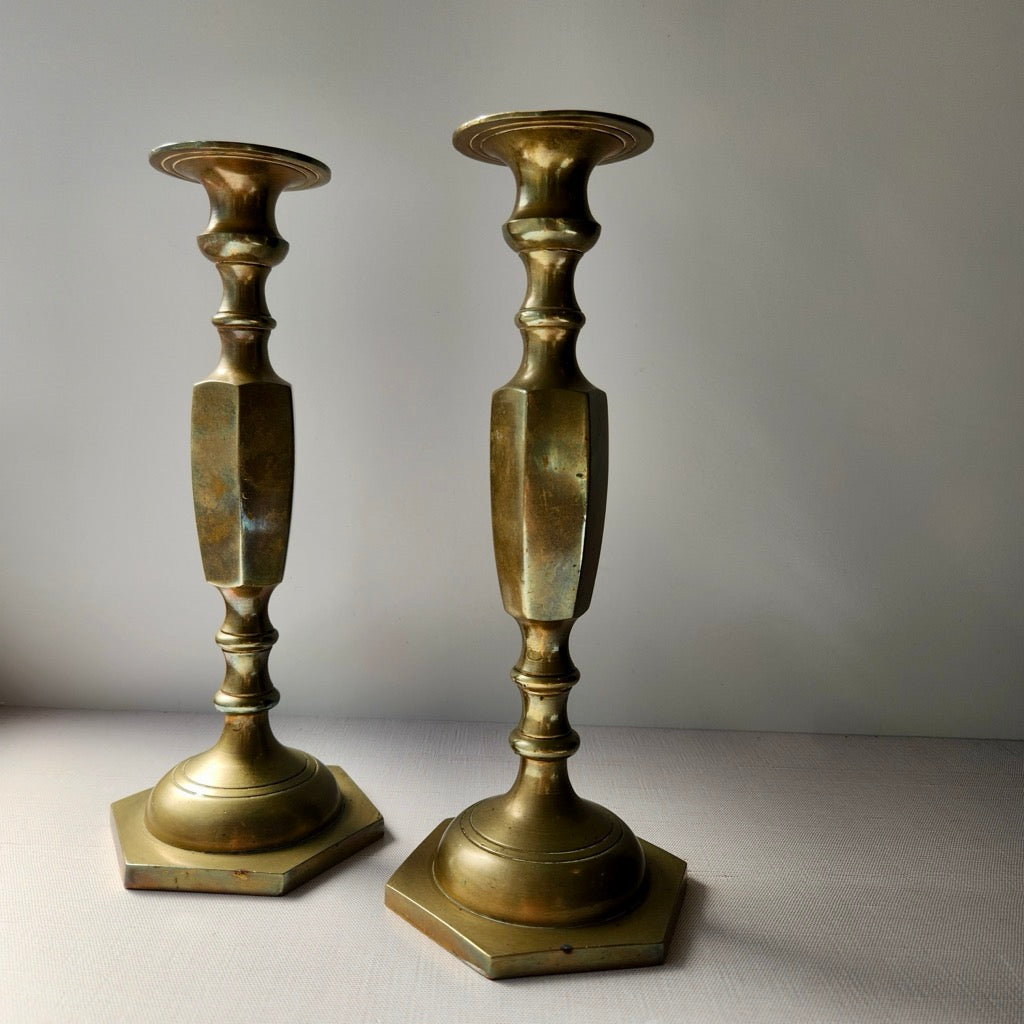Found Retro Inspired Brass Candlestick Pair