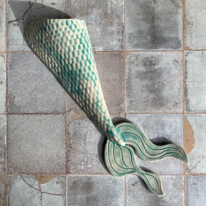 Large Mermaid Tail Wall Vase in Teal by Sky Mage