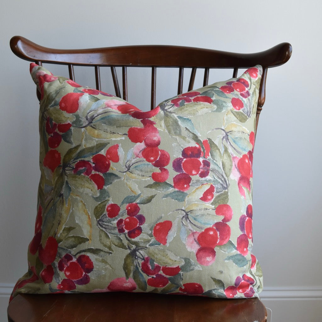Decorative 100% Linen Pillow in Green Cherry by Glass Muriel
