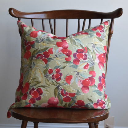 Decorative 100% Linen Pillow in Green Cherry by Glass Muriel