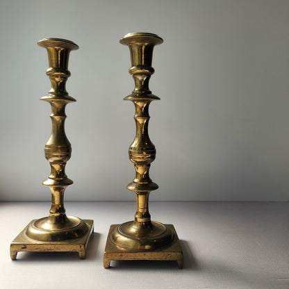 Found Solid 19th Century Style Brass Candlestick Pair