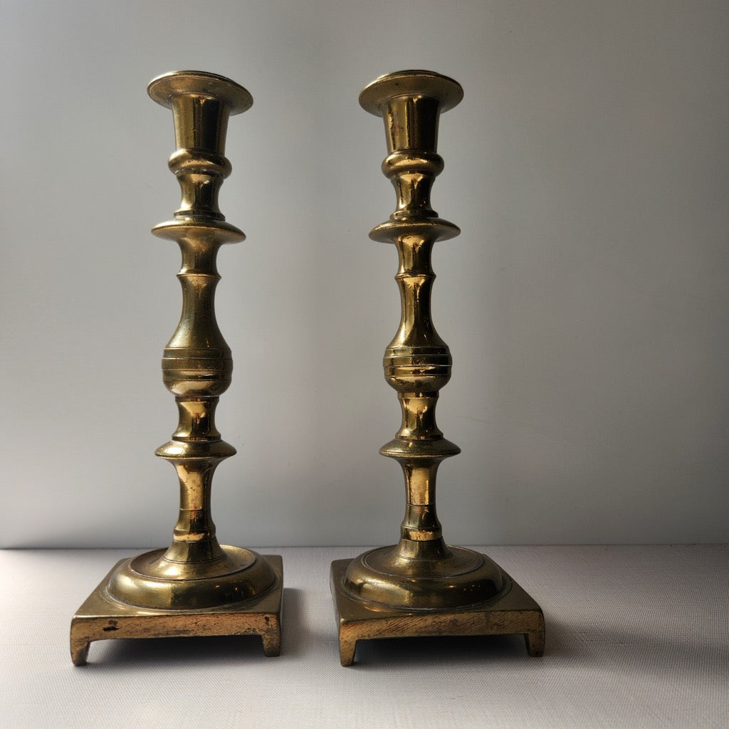 Found Solid 19th Century Style Brass Candlestick Pair