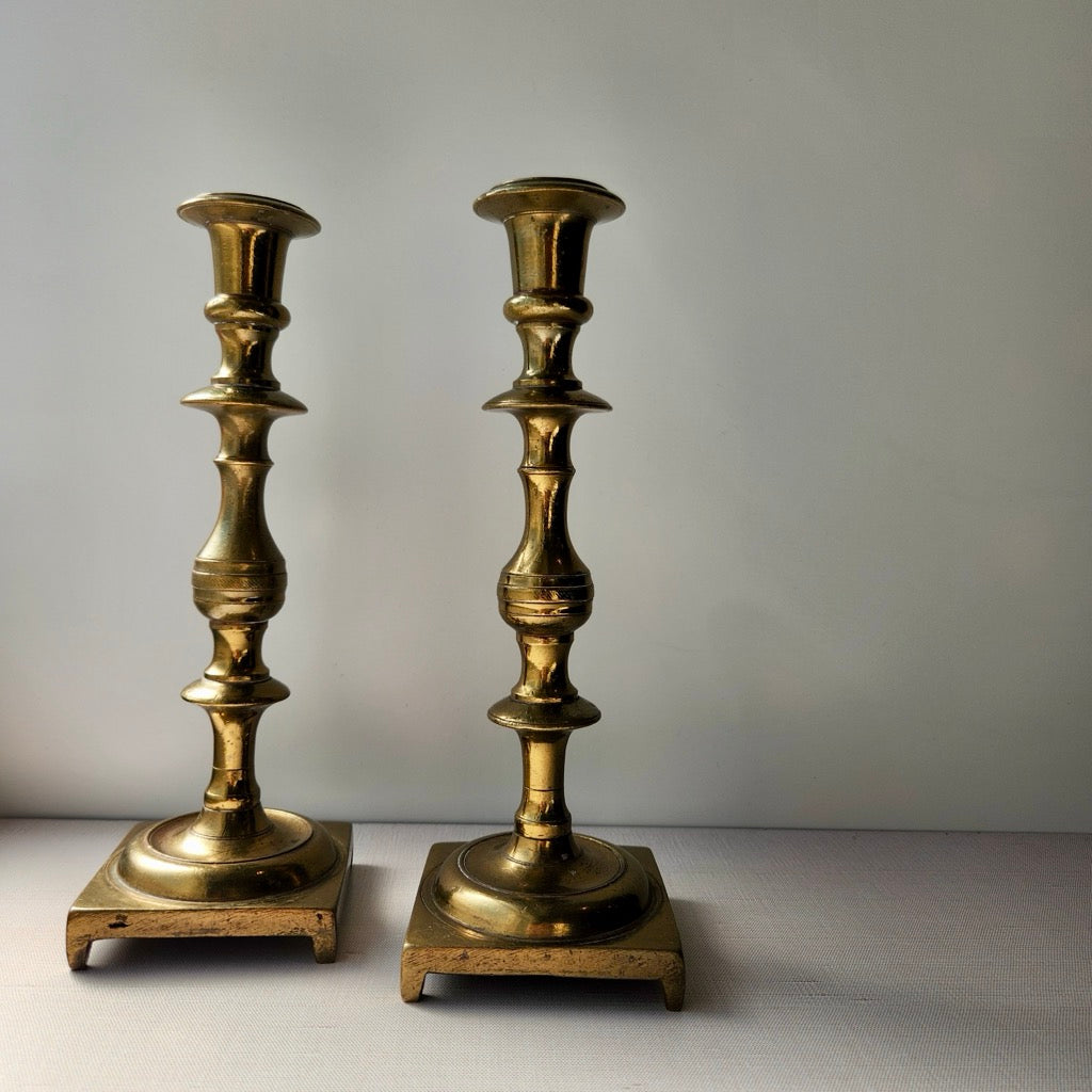 Found Solid 19th Century Style Brass Candlestick Pair