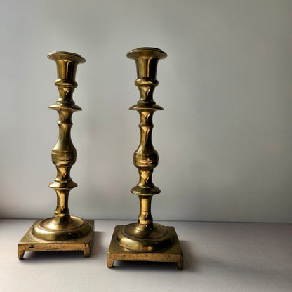 Found Solid 19th Century Style Brass Candlestick Pair