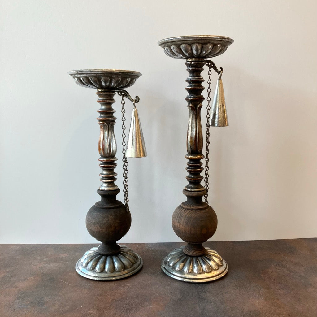 Dilly Metal and Wood Pillar Candle Holder with Snuffer