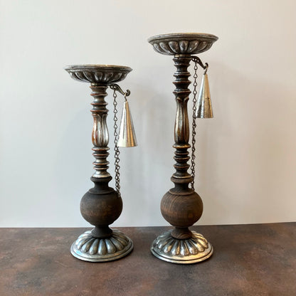 Dilly Metal and Wood Pillar Candle Holder with Snuffer