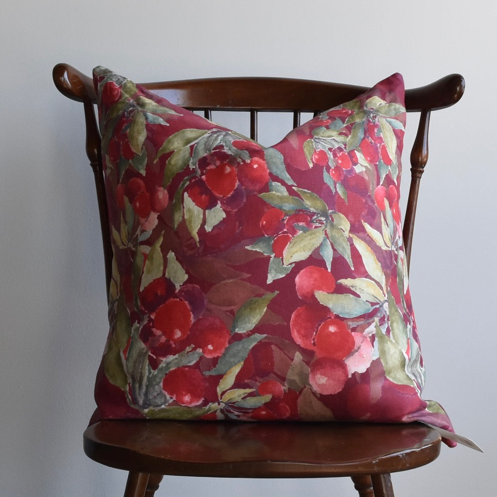 Decorative 100% Linen Pillow in Red Cherry by Glass Muriel