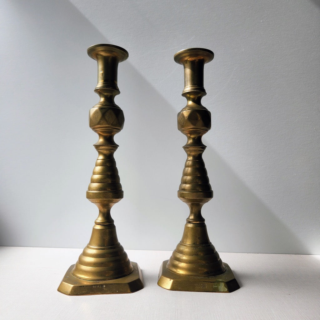 Found Antique Victorian Brass Candlestick Pair