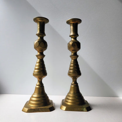 Found Antique Victorian Brass Candlestick Pair