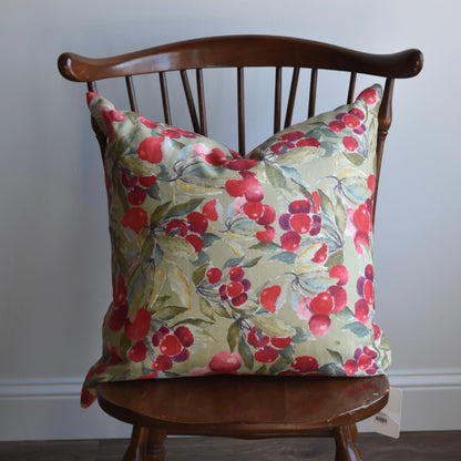 Decorative 100% Linen Pillow in Green Cherry by Glass Muriel
