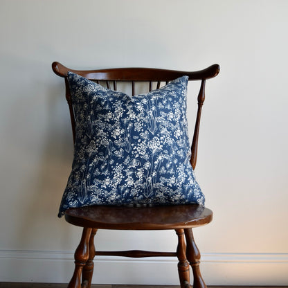 Decorative 100% Linen Pillow in Queen Anne’s Lace Navy by Glass Muriel