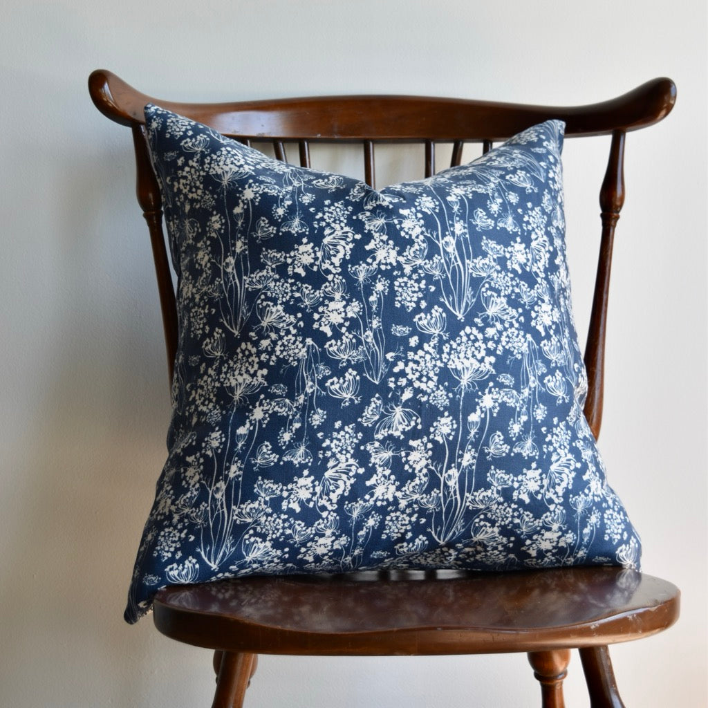 Decorative 100% Linen Pillow in Queen Anne’s Lace Navy by Glass Muriel