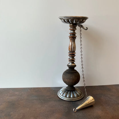 Dilly Metal and Wood Pillar Candle Holder with Snuffer