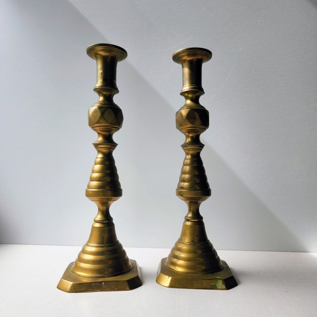 Found Antique Victorian Brass Candlestick Pair
