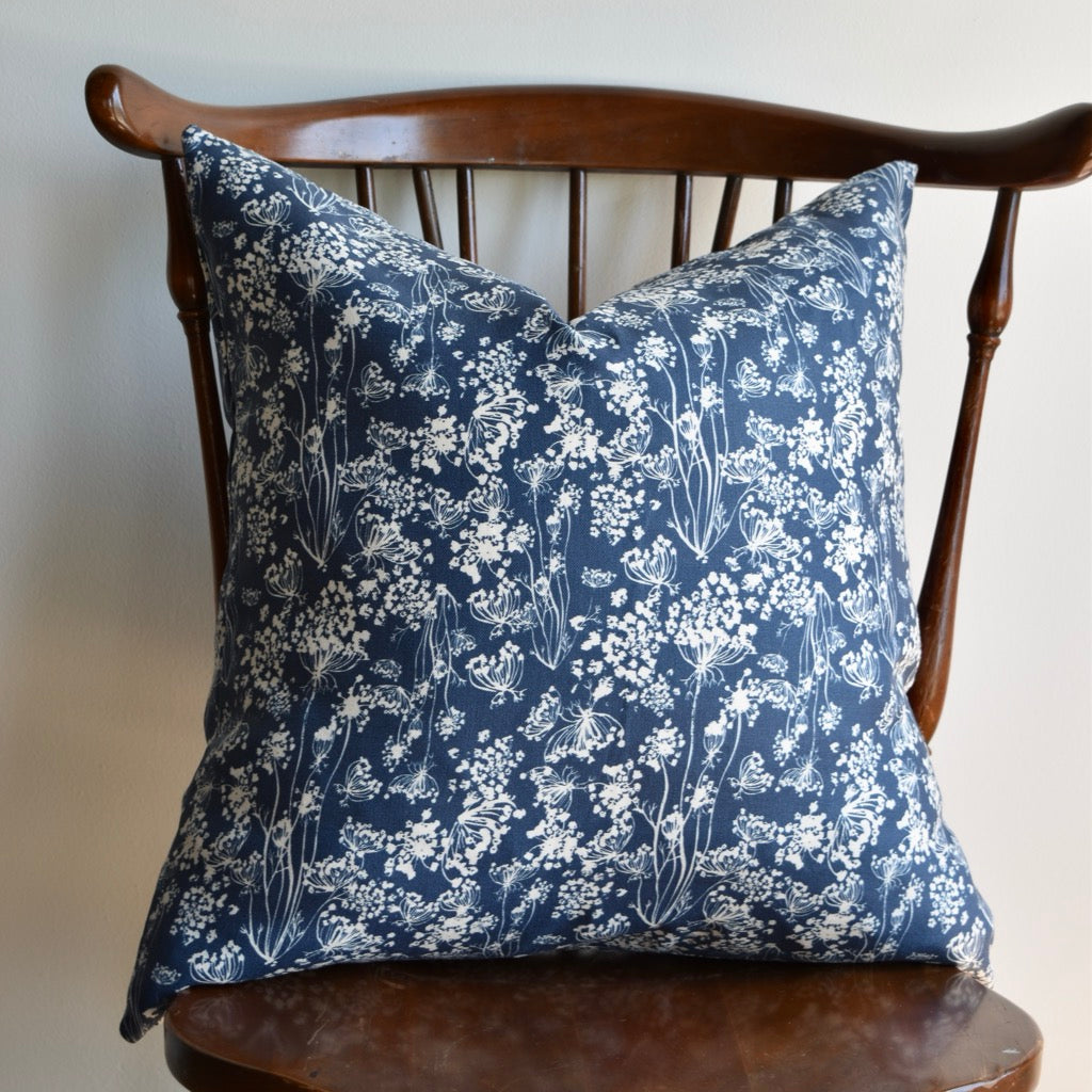 Decorative 100% Linen Pillow in Queen Anne’s Lace Navy by Glass Muriel