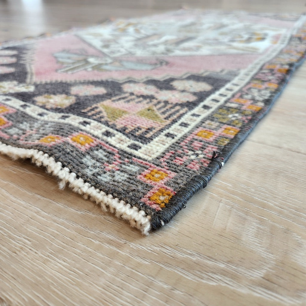 Vintage Hand Knotted Rug in Pink, Gray, & Orange by Tara Dennis Design