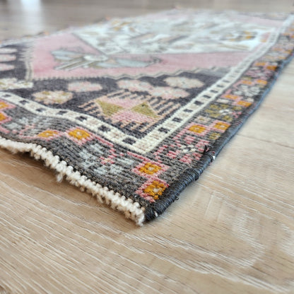 Vintage Hand Knotted Rug in Pink, Gray, & Orange by Tara Dennis Design