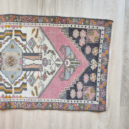 Vintage Hand Knotted Rug in Pink, Gray, & Orange by Tara Dennis Design