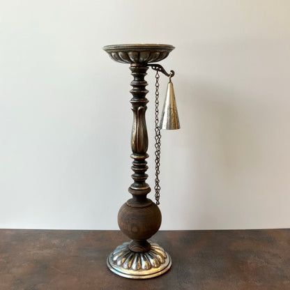 Dilly Metal and Wood Pillar Candle Holder with Snuffer