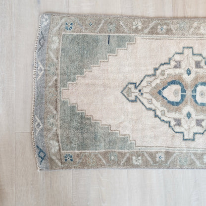 Vintage Hand Knotted Rug in Blush, Green, Brown and Blue by Tara Dennis Design