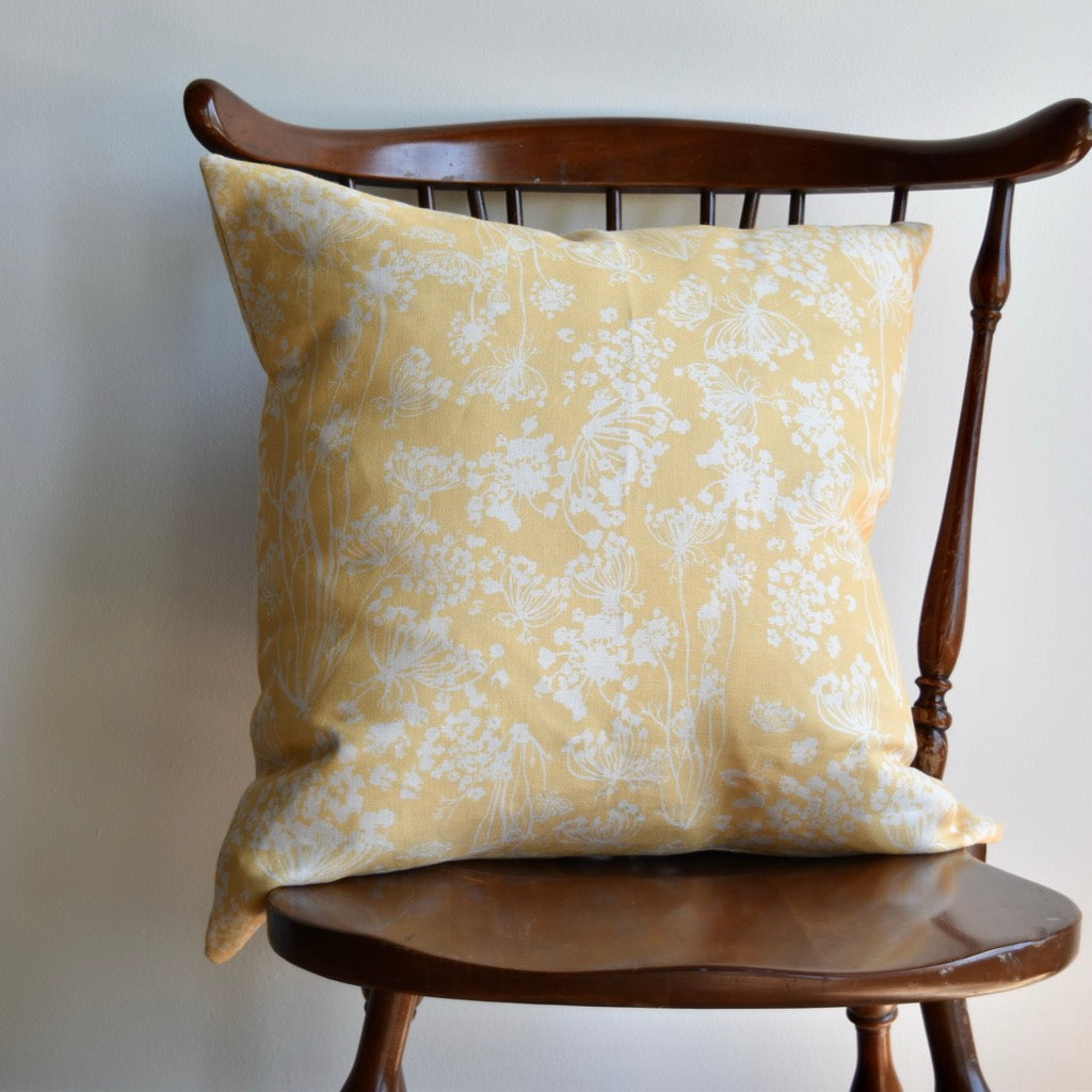 Decorative 100% Linen Pillow in Queen Anne’s Lace Yellow by Glass Muriel