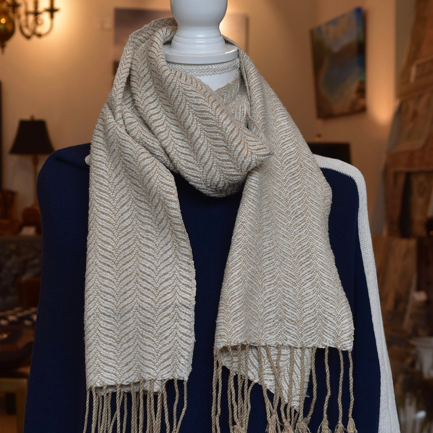 Tan and White Scarf by Kristina Nichols