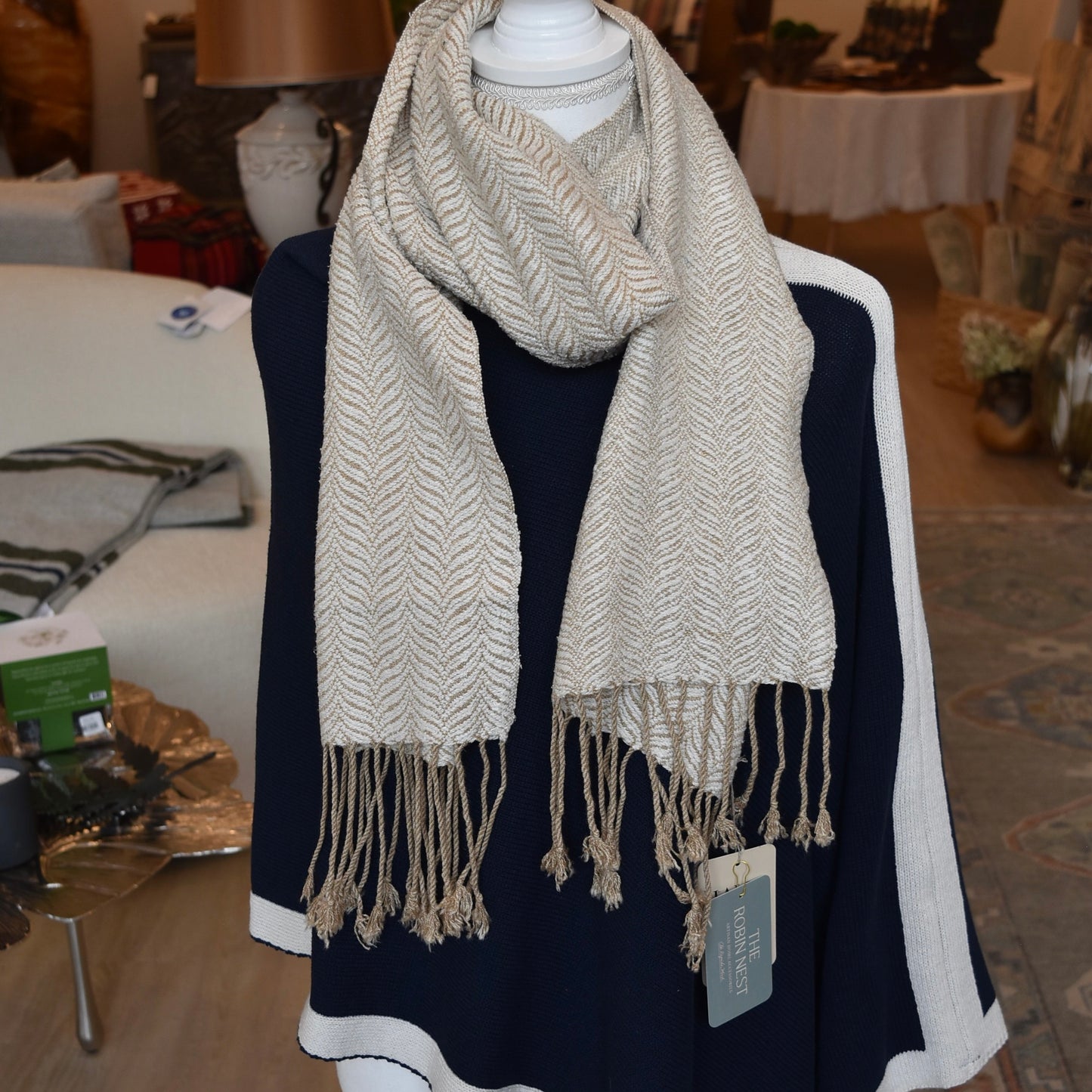 Tan and White Scarf by Kristina Nichols