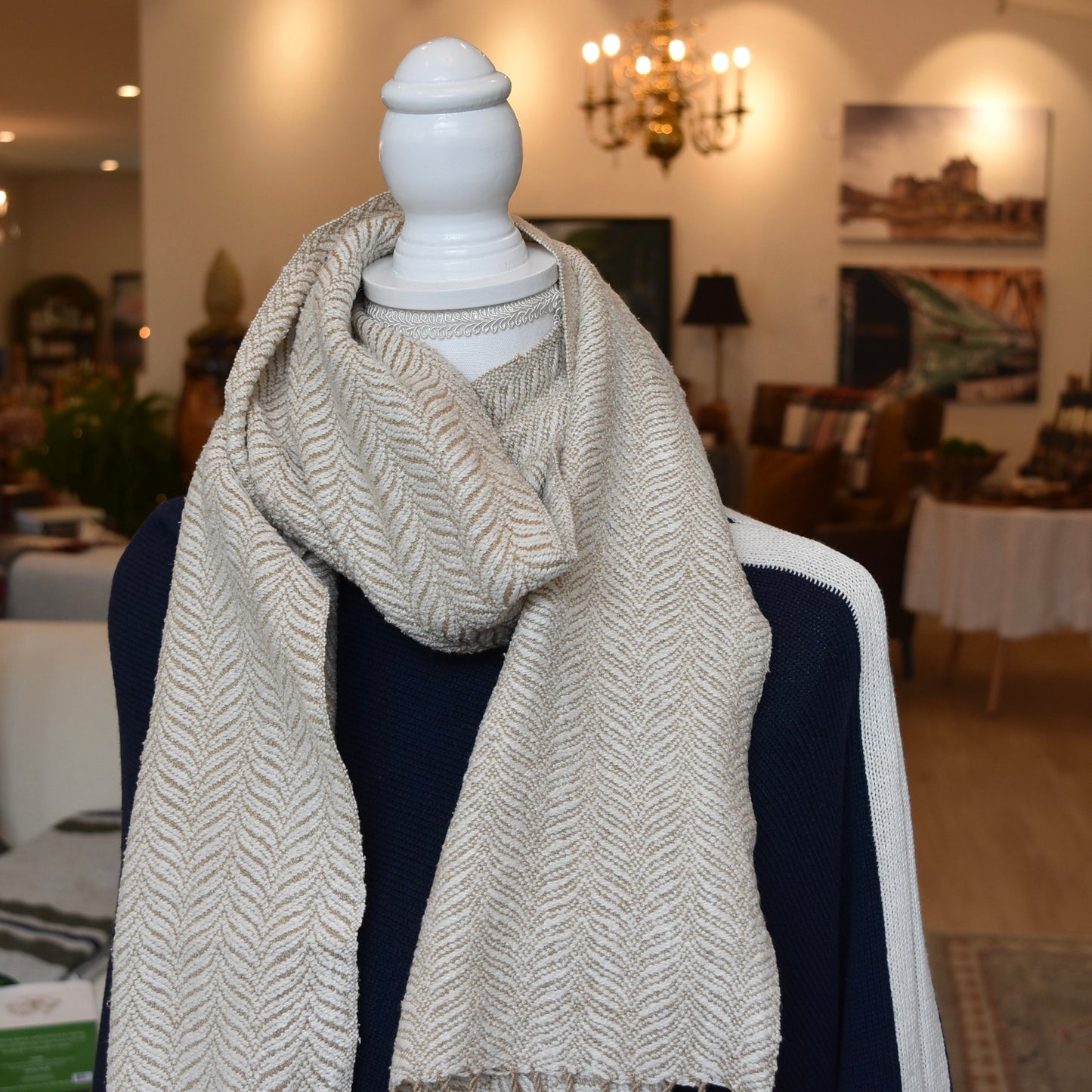 Tan and White Scarf by Kristina Nichols