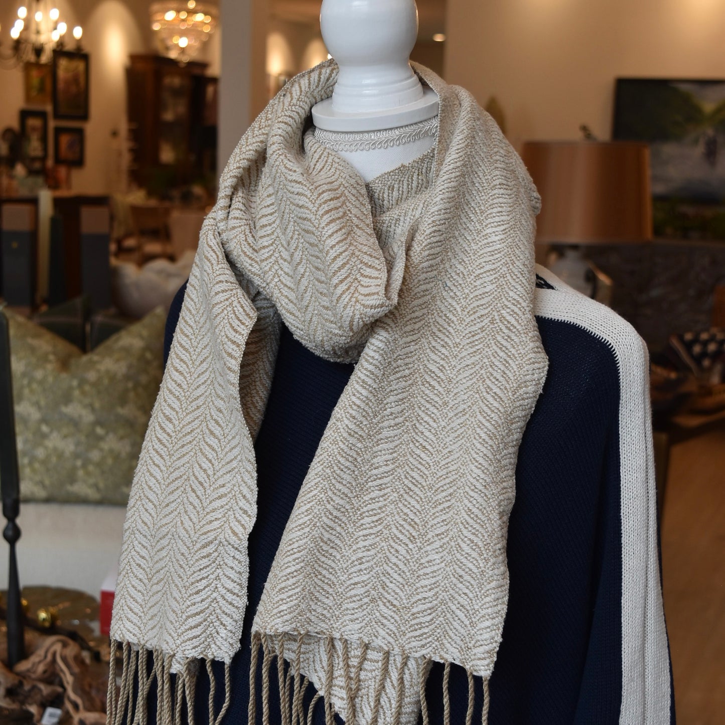 Tan and White Scarf by Kristina Nichols