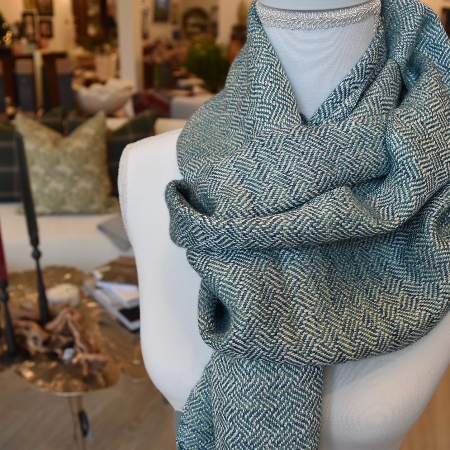 White, Blue, and Green Scarf by Kristina Nichols