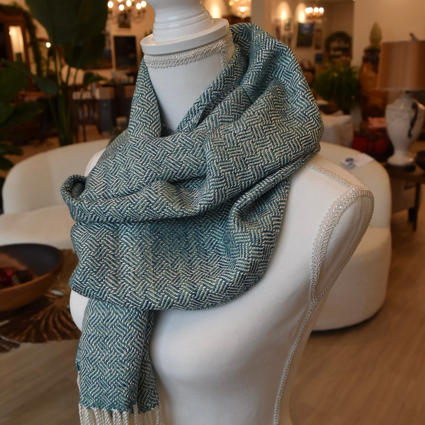 White, Blue, and Green Scarf by Kristina Nichols