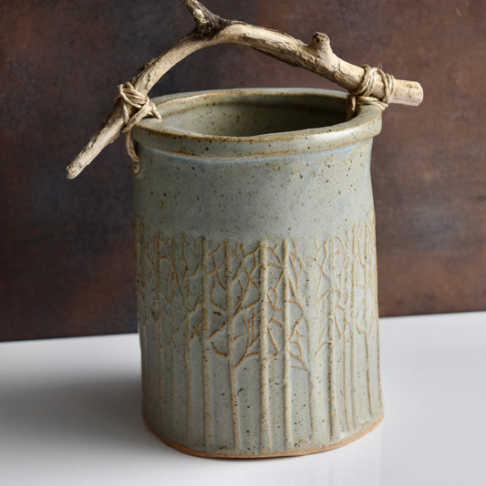 Round Grove Vase with Wooden Handle by Jan Toscano