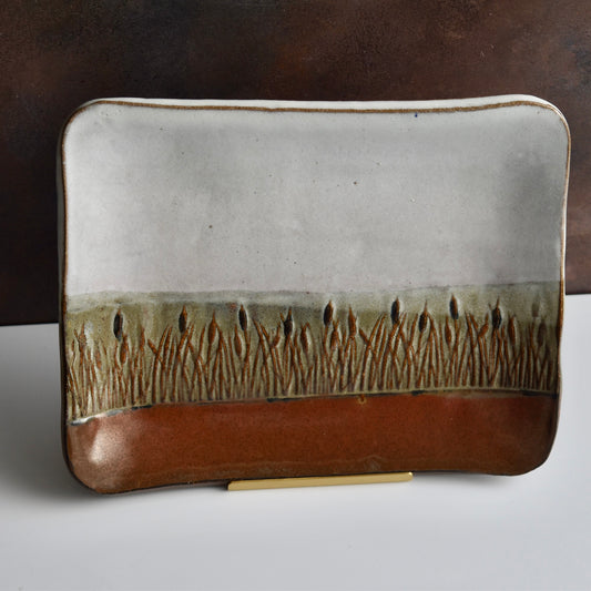 Handmade Dish in Fall Cattails by Jan Toscano