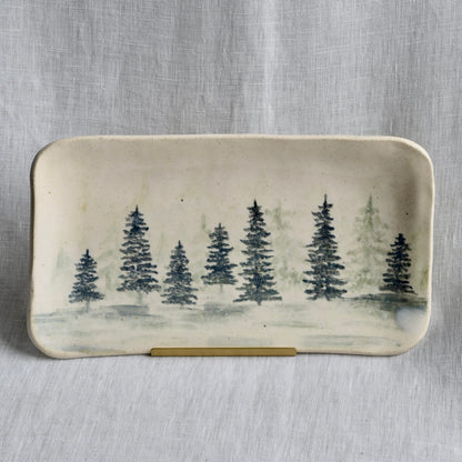 Medium Dark Blue Evergreen Dish by Jan Toscano