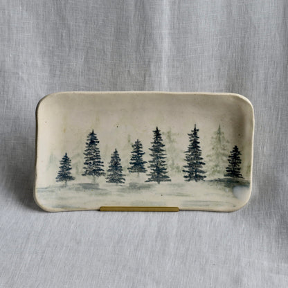 Medium Dark Blue Evergreen Dish by Jan Toscano