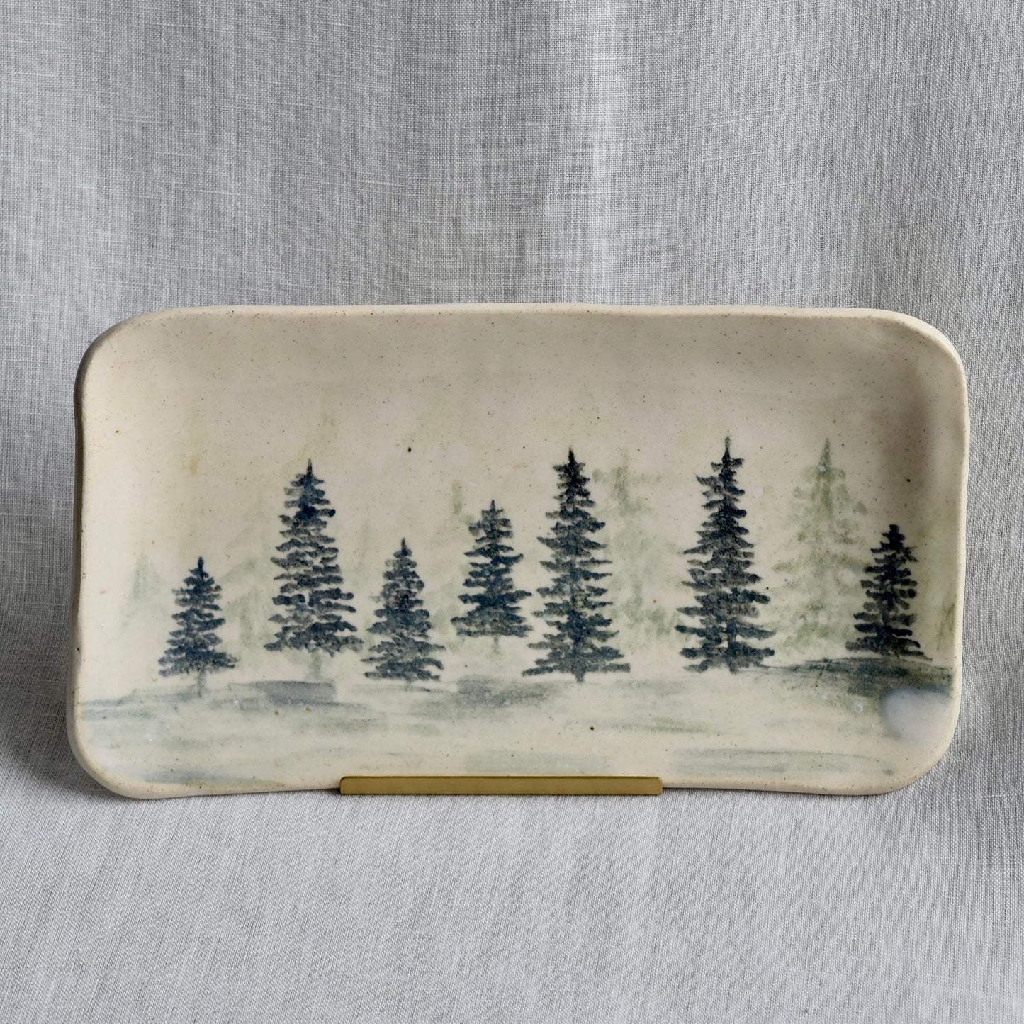 Medium Dark Blue Evergreen Dish by Jan Toscano