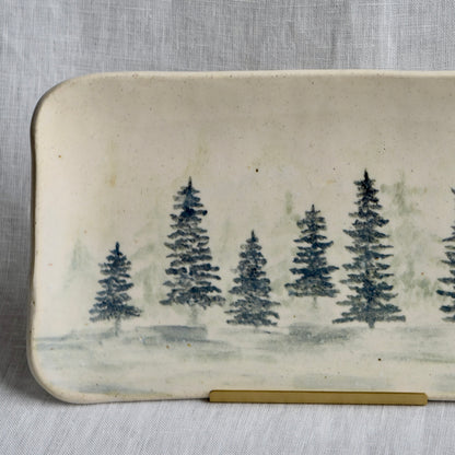 Medium Dark Blue Evergreen Dish by Jan Toscano