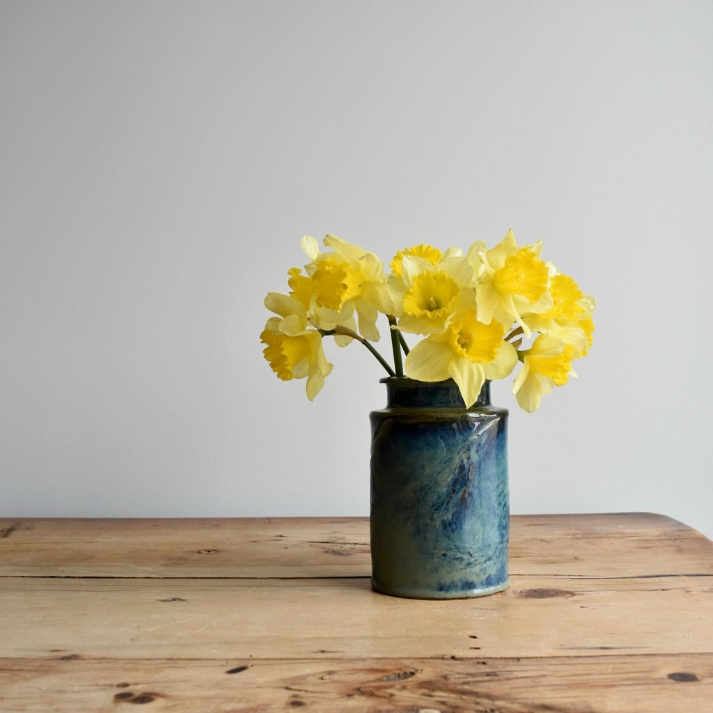 Small Green and Blue Oval Vase by Jan Toscano