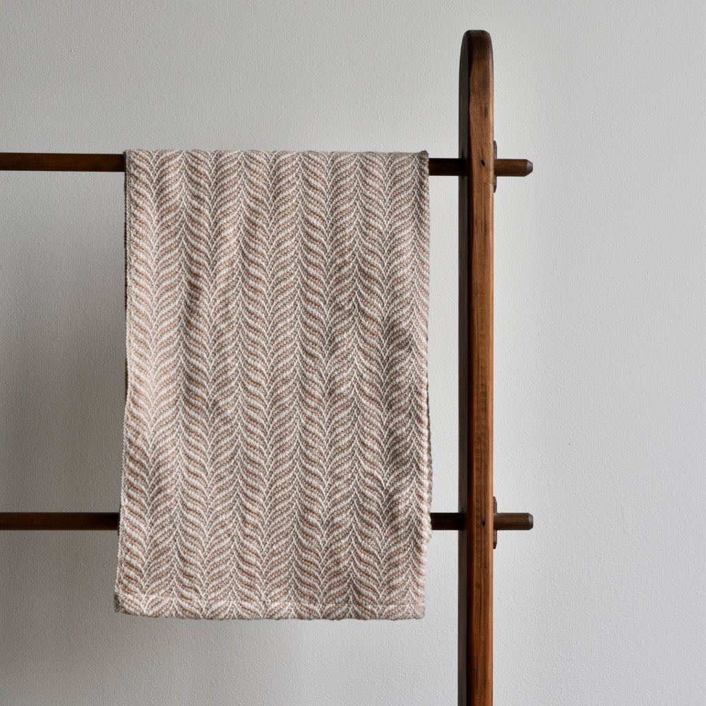 Cotton Tea Towel / Hand Towel Beige and White by Kristina Nichols