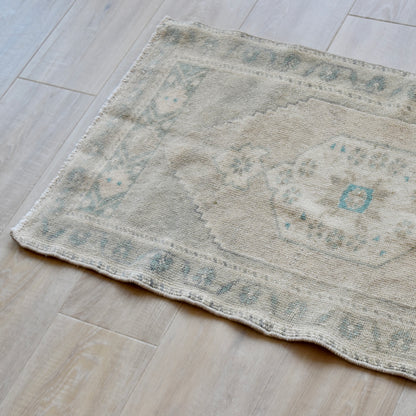 Vintage Hand Knotted Rug in Blush, Eucalyptus, and Teal by Tara Dennis Design