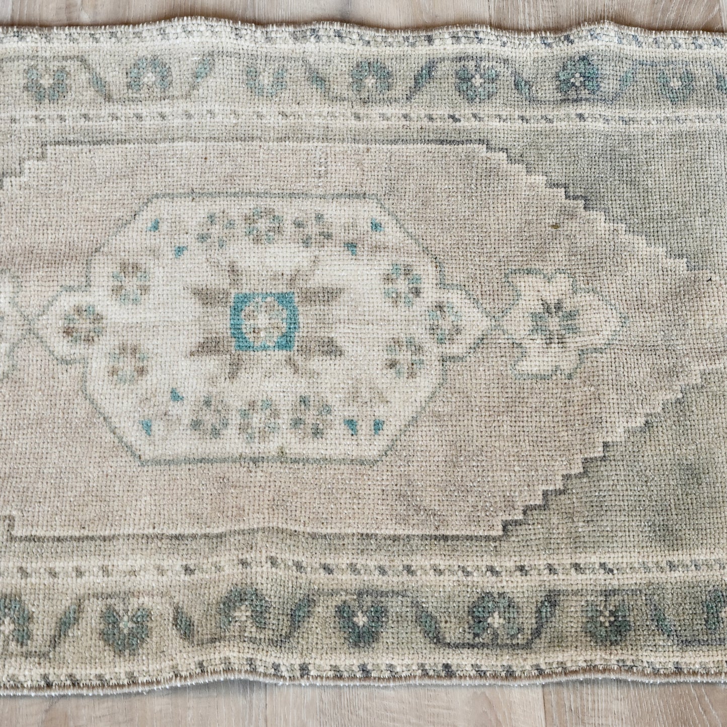 Vintage Hand Knotted Rug in Blush, Eucalyptus, and Teal by Tara Dennis Design