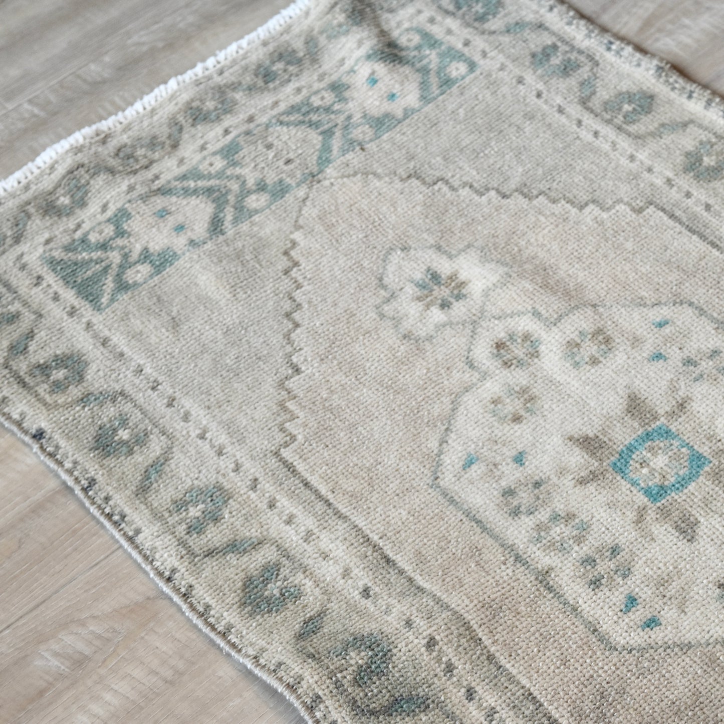 Vintage Hand Knotted Rug in Blush, Eucalyptus, and Teal by Tara Dennis Design